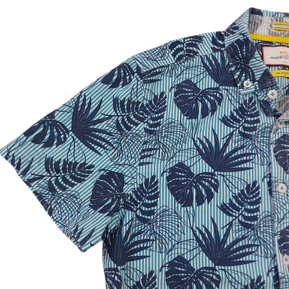 MTL Made To Live Shirt Youth Small Blue Tropical Print Button Up Slim Fit - Picture 3 of 8